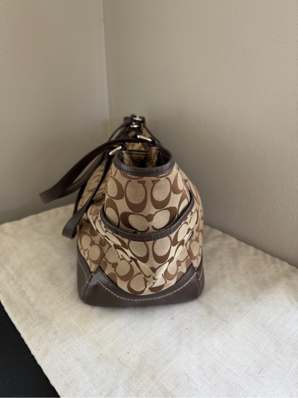 Coach Brown Signature Carrie Leather Tote - Picture 4 of 15